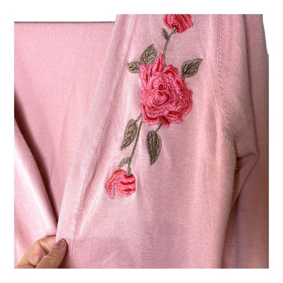 Pink Open Cardigan by Estrna Jane Flower Embroidery Size Large - Picture 4 of 7